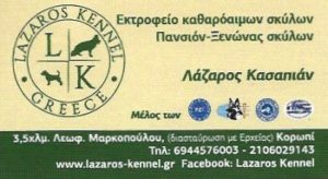 LAZAROS KENNEL ΠΑΝΣΙΟΝ ΕΚΤΡΟΦΕΙΟ ΣΚΥΛΩΝ ΚΟΡΩΠΙ ΑΤΤΙΚΗΣ